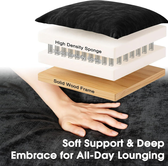 Modern Minimalist Chenille Modular Sectional Sofa, Oversized Couch and Loveseat Set with Thick Cushions, Upholstered Sofa for Small Spaces, Living Room, Bedroom, Office, Apartment(Black,75" Loveseat)