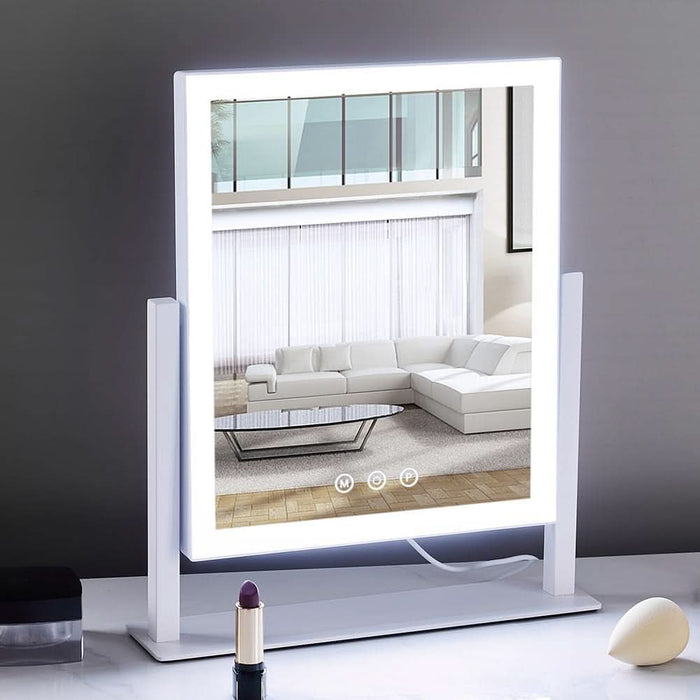 Lighted Makeup Mirror, Hollywood Vanity Mirror with Lights, Three Color Lighting Modes, and 5X Magnification Mirror, Smart Touch Control, 360°Rotation (14.1In,White,Gift Box)