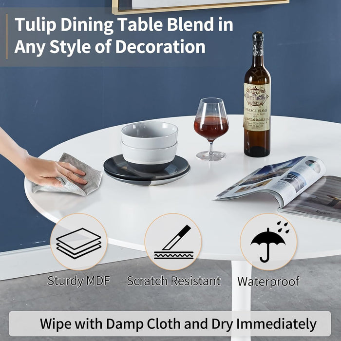 42 Inch round Dining Table for 4, White Tulip Dining Table with Thickened Tabletop & Sturdy Metal Pedestal, Mid-Century Modern Kitchen Table for Dining Room,Living Room,Cafe (White)