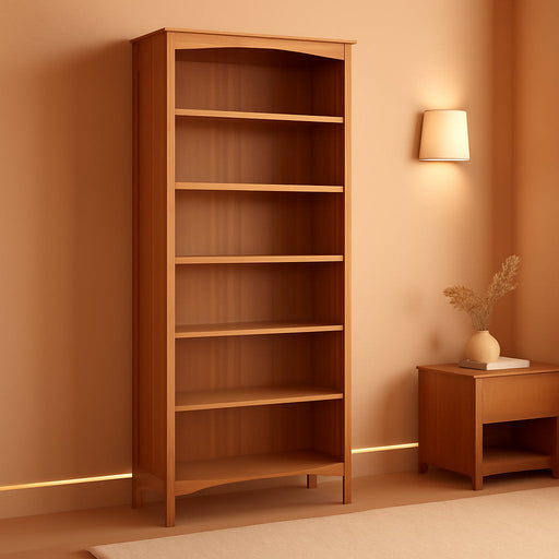 Shaker Style 6 Shelf Bookcase / Solid Wood / 72 Inch Tall / Adjustable Shelving / Closed Back / Display Bookshelf for Living Room, Bedroom, Home and Office, Cherry