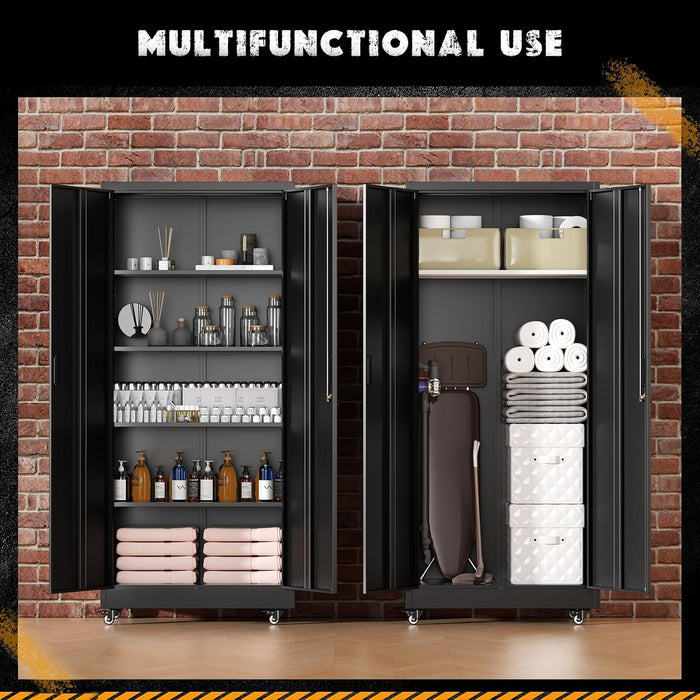 SeventyThreeInch Black Metal Rolling Cabinet Lockable