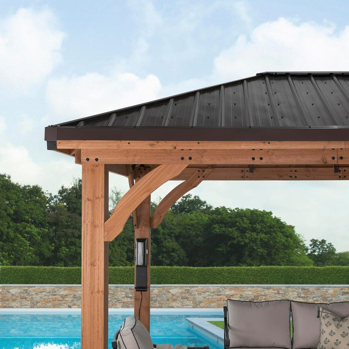 Barrington 12 Ft. X 10 Ft. Hip Roof Cedar Wood Gazebo Pavilion, Shade, Rain, Hard Top Steel Metal Roof, All Weather Protected, Wind Resistant up to 100 Mph, Holds up to 6,550 Lbs