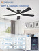 52 Inch Ceiling Fan with Light, App&Remote Control, Flush Mount Low Profile, Dimmable 20W LED Light, Quiet Reversible Motor for Bedroom, Living Room, Apartment, Black