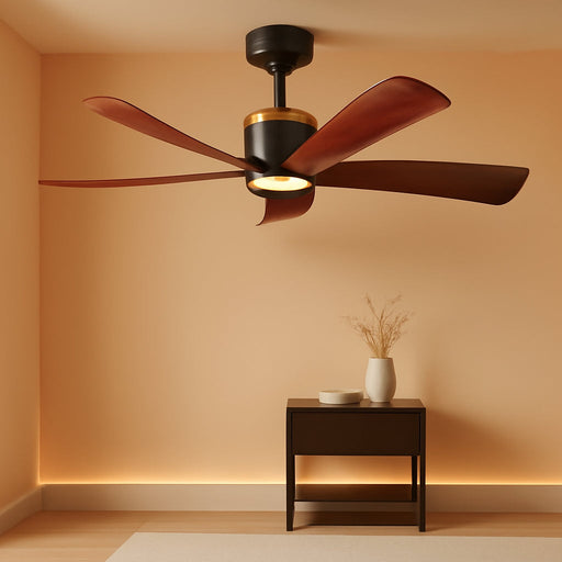 52" Premium Walnut Solid Wood Ceiling Fan with Light - Whisper-Quiet DC Motor, 6 Speeds, 3000K-6000K Dimmable LED, Remote Control with Timer, 2 Downrods for Indoor/Outdoor, A++ Energy Saving