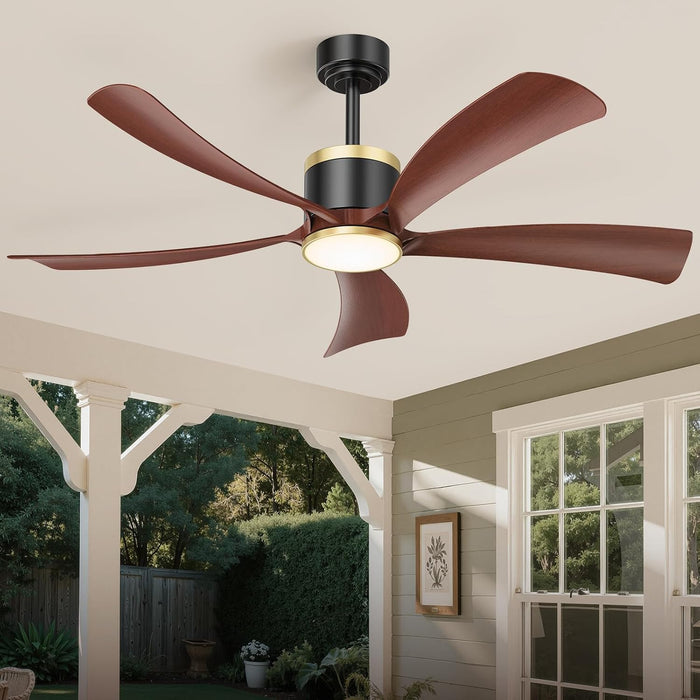 52" Premium Walnut Solid Wood Ceiling Fan with Light - Whisper-Quiet DC Motor, 6 Speeds, 3000K-6000K Dimmable LED, Remote Control with Timer, 2 Downrods for Indoor/Outdoor, A++ Energy Saving