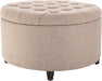 Classic 28-Inch Wide Button Tufted round Storage Ottoman Footstool with Lift off Lid, Light Brown Fabric
