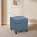 17" Square Ottoman with Storage, Small Blue Storage Ottoman Foot Rest with Hinged Lid & Solid Wood Legs, Linen Fabric Foot Stool for Living Room & Bedroom, Seasonal Home Refresh & Gifting