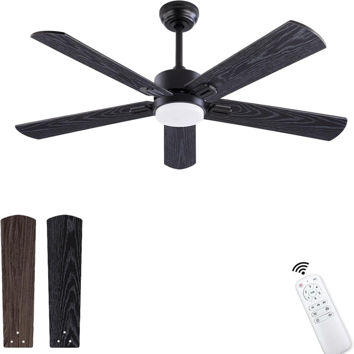 52" Ceiling Fans with Light and Remote,Farmhouse 5 Blades Quiet Reversible DC Motor Ceiling Fans for Modern Indoor/Outdoor/Patio/Living Room/Bedroom(Black/Walnut)