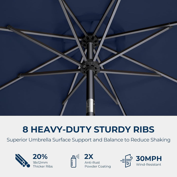 9FT Solar Patio Umbrella, 45° Easy Tilt Outdoor Table Umbrella