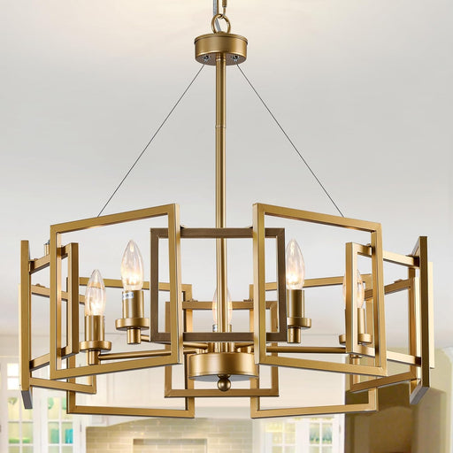Gold GeometricMetal Pendant Chandelier 5 Light Fixture