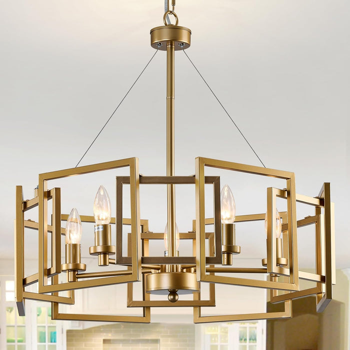 Gold GeometricMetal Pendant Chandelier 5 Light Fixture