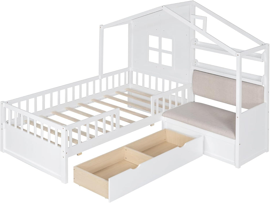 White Kids Twin Montessori PlatformBed Frame Collection