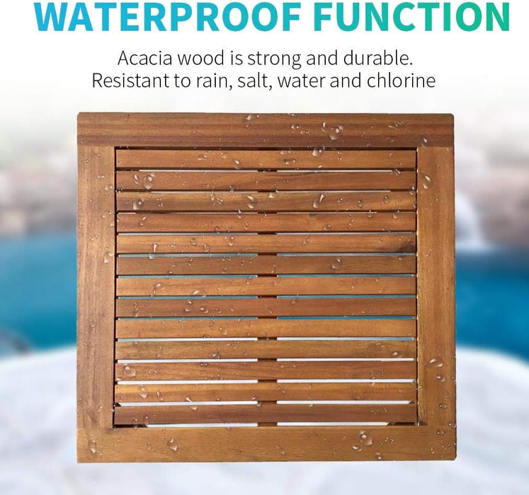 3-Piece Acacia Wood Patio Bistro Set Patio Furniture Outdoor Chat Conversation Table Chair Set Outdoor Wood Chat Set with Water Resistant Cushions and Coffee Table Chairs for Beach Backyard Garden