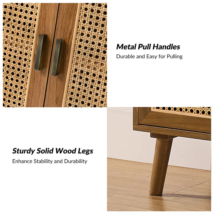 Emily 31'' Tall 2 - Rattan Door Accent Cabinet with Solid Wood Legs