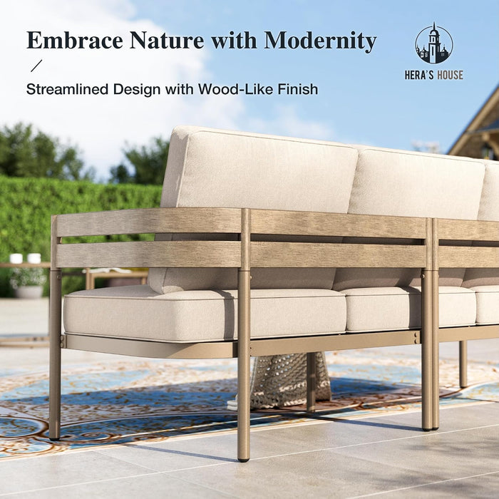 4-Piece Metal Patio Conversation Set, Swivel Chairs, Beige