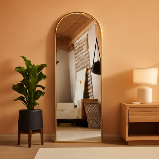 Floor Mirror, Full Length Mirror with Stand, Arched Wall Mirror, Gold Floor Mirror Freestanding, Wall Mounted Mirror for Bedroom Living Room, Gold