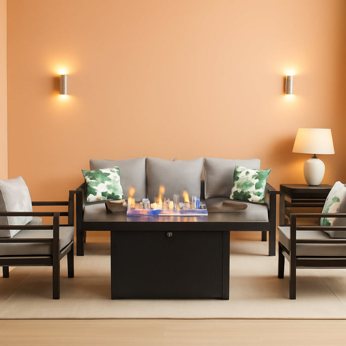 Aluminum Furniture Set with Fire Pit Table, 4 Pieces Patio Sectional Conversation Chat Sofa Modern Seating Set