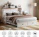 Queen Murphy Bed with Storage & Multifunctional Charging Station, Farmhouse Murphy Cabinet Bed with Foldable Panel, Space-Saving Beds for Guest Bedroom, Living Room-White & Brown,With Mattress