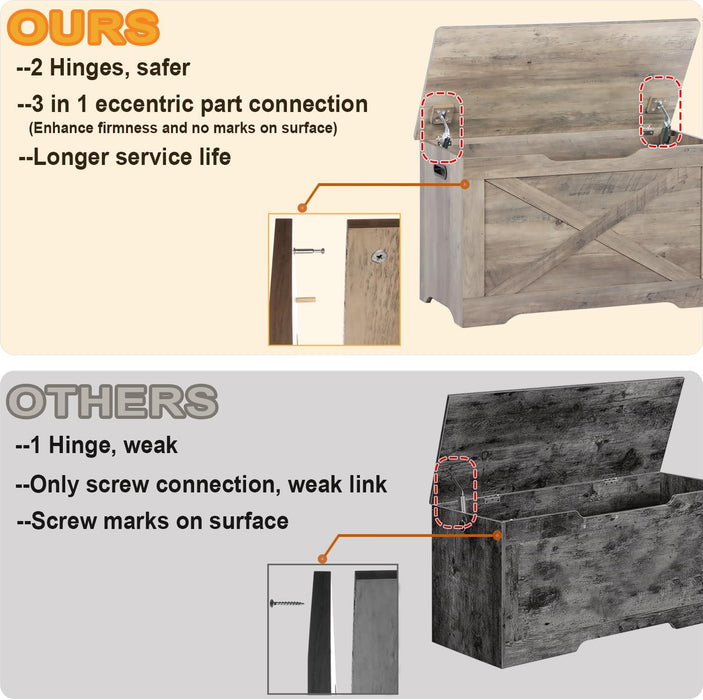 Grey Weathered Hardwood Storage Chest Bench Hinges