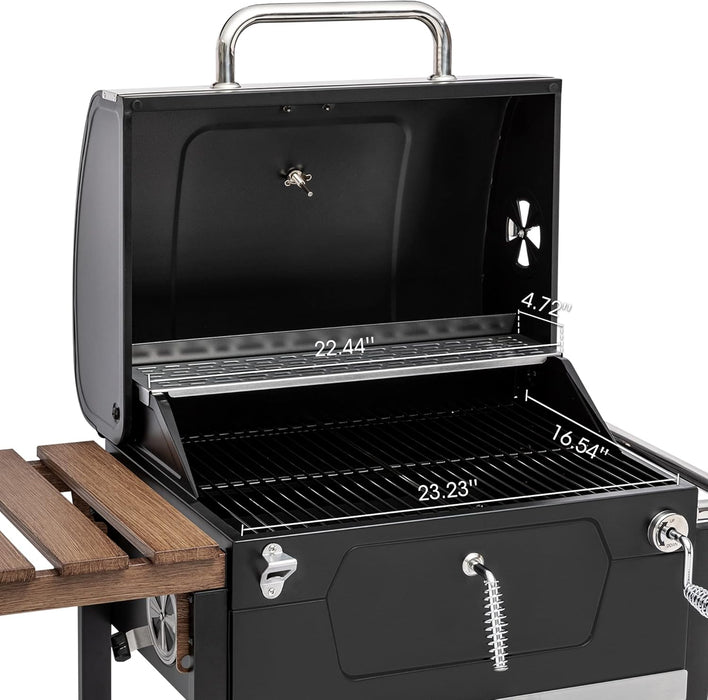 CD1824M 24-Inch Charcoal Grill, BBQ Smoker with Handle and Folding Table, Perfect for Outdoor Patio, Garden and Backyard Grilling, Black, Medium