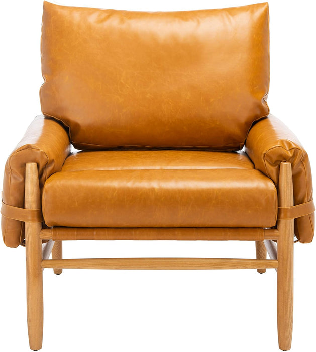 Mid-Century Arm Chair Caramel PU Leather Upholstery