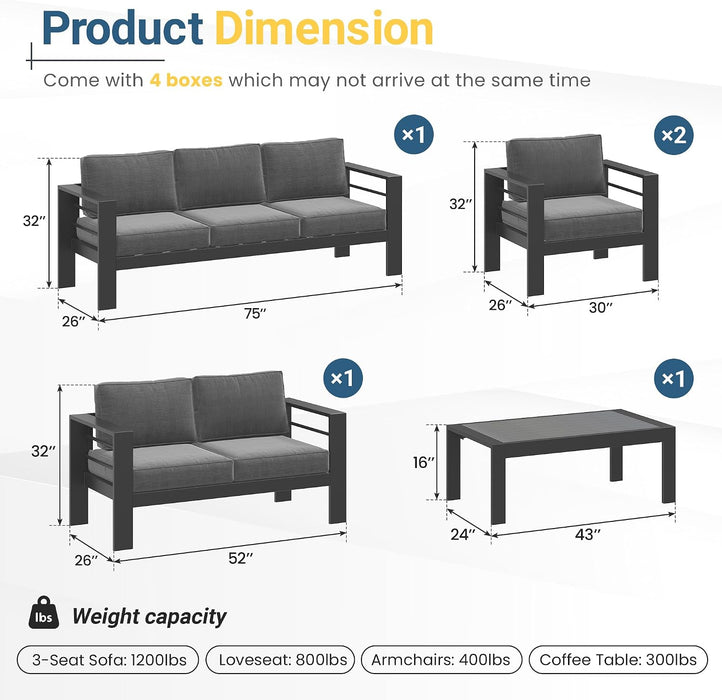 Aluminum Patio Furniture Set Oversized Patio Sectional Sofa for Seasons