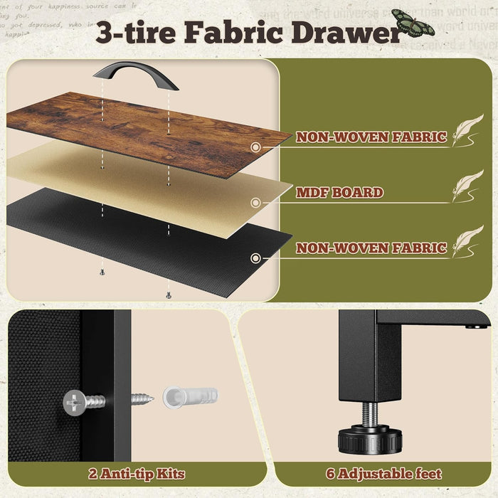55" W Dresser for Bedroom with 9 Drawers, LED TV Stand with Power Outlets for 45, 55, 65 Inch TV, Sturdy Long Chest of Drawers with Extra 2 Wooden Shelves, Rustic Brown