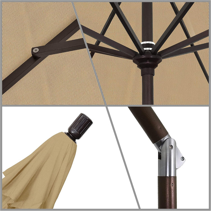 9' round Aluminum Market Umbrella, Crank Lift, Collar Tilt, Bronze Pole, Antique Beige Olefin
