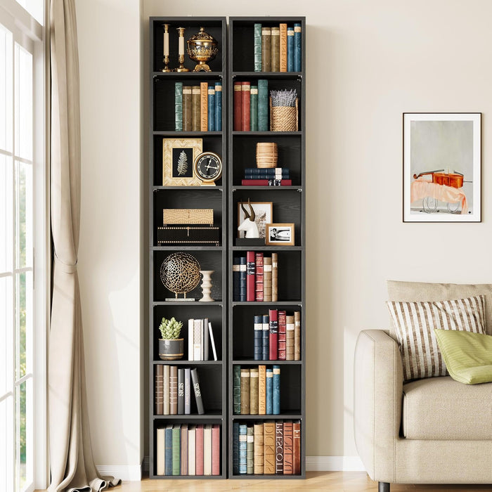 Bookshelf 8 Tier Set of 2, Tall Narrow Book Shelf, Corner Bookcase