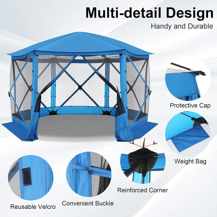 12X12 Pop-Up Gazebo Starry Sky Screen Canopy Tent Screen House for Camping, Screen Room with Mosquito Netting, Hub Tent Instant Screened Canopy with Carrying Bag and Ground Stakes, Blue