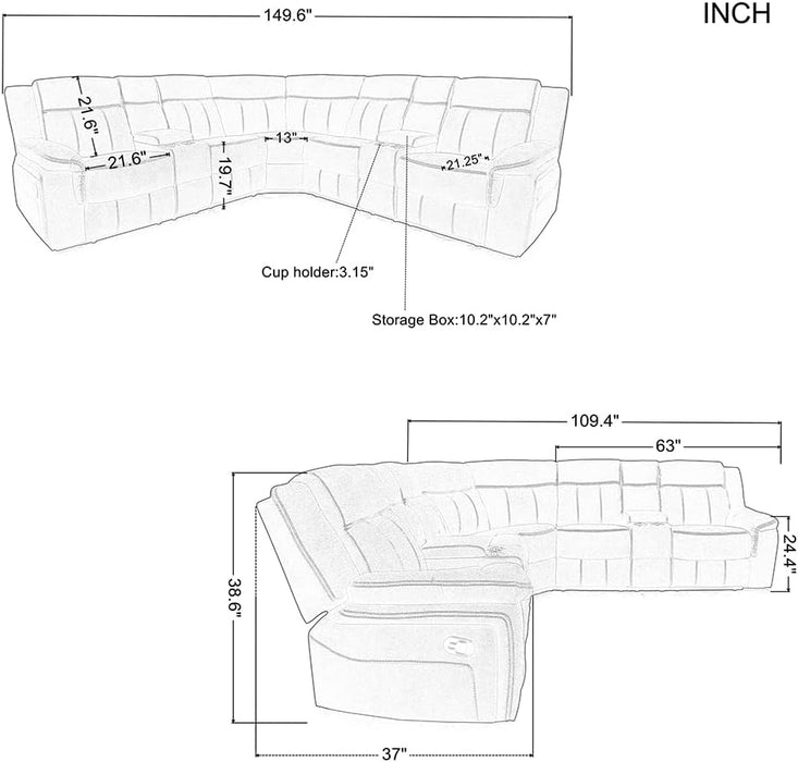 Modern Sectional Sofa Manual Recliner, Grey Fabric