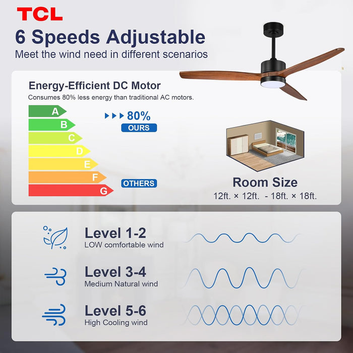 52 Inch Walnut Ceiling Fan Silent Wireless Controller