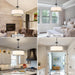20Inches Drum Chandeliers, 5-Light Modern Farmhouse Pendant Light Fixture with White Linen Fabric Shade, Black round Adjustable Hanging Lights for Dining Room Bedroom Kitchen Foyer Entryway