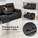 Power Recliner Sofa Set with Flip Middle Backrest, Living Room Furniture Sets, Leather 3 Seater Reclining Sofa Couch with Ambient Lighting, Cup Holders, Side Pocket for Living Room, Black