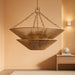 Modern Farmhouse Chandelier for Dining Room, 5-Lights Gold Chandelier for Entryway, Hand-Woven Rattan Pendant Light for Bedroom Kitchen Living Room