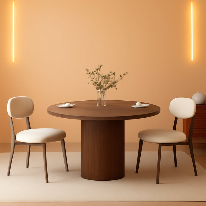 47 Inch round Dining Table, Farmhouse Fluted Dining Kitchen Table, Modern Wood Small Circle Dining Table for Kitchen Living Room, Walnut