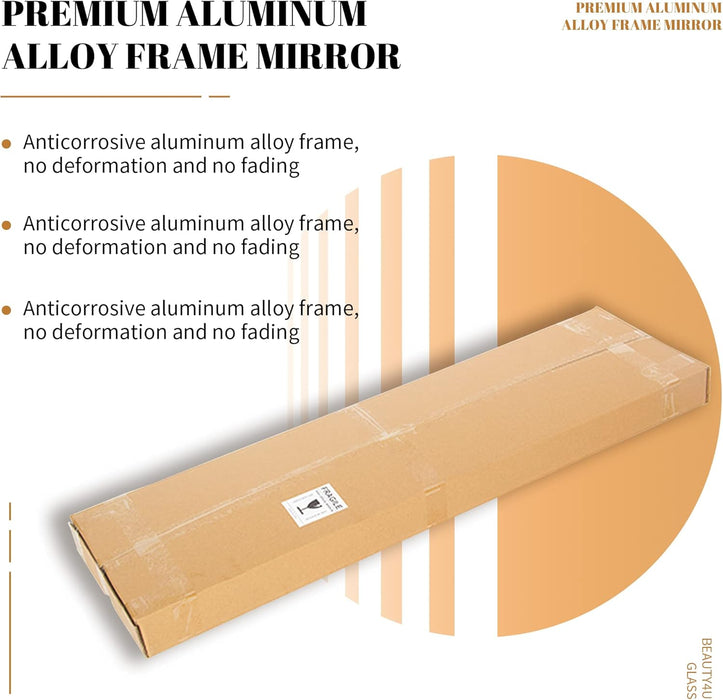 71" X 32" Large Full Length Mirror with Stand, Gold Wall Mounting Full Body Mirror, Metal Frame Full-Length Tempered Mirror for Living Room, Bedroom