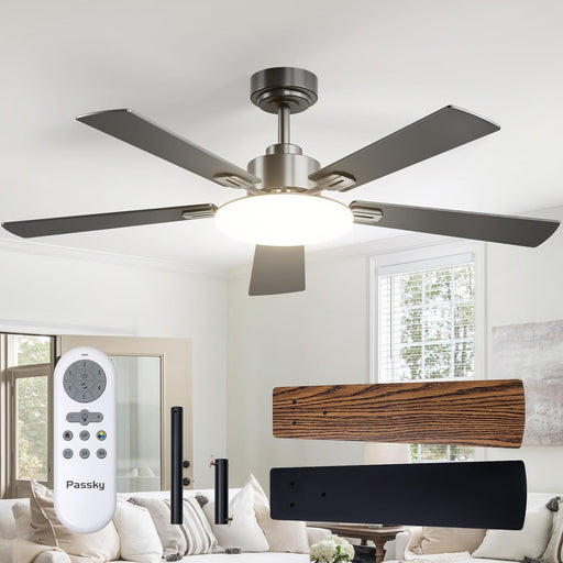 Ceiling Fans with Lights, 52 Inch Sleek Ceiling Fan with Light and Remote Control, 3CCT, Dimmable, Reversible, Noiseless, Black Ceiling Fan for Bedroom, Living Room
