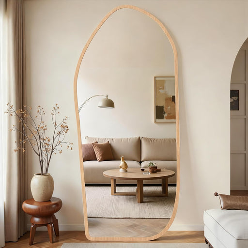 Full Length Mirror, Oversized Floor Mirror with Solid Wood Frame, Large Standing Mirror for Bedroom Living Room, Wood Art Style, Light Walnut, 74" L X 32" W