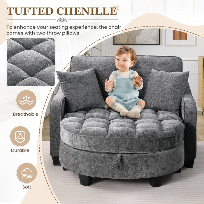 Oversized Chaise Lounge Chair Gray Chenille Tufted