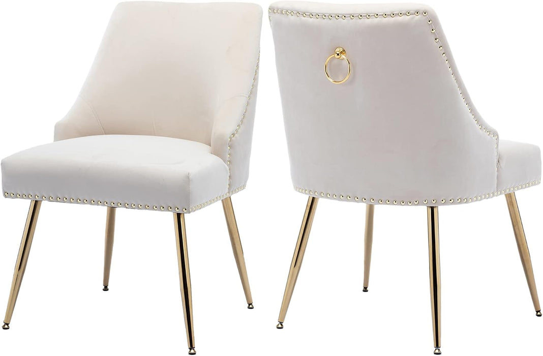 Velvet Dining Room Chairs Set of 2 Nailhead Back with Gold Legs,Beige