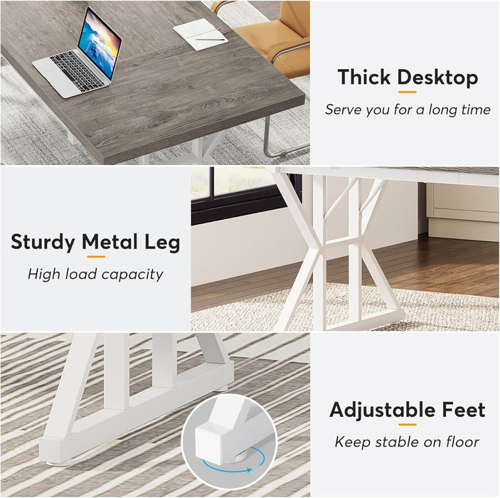 70.8-Inch Executive Desk, Large Computer Office Desk Workstation, Modern Simple Style Laptop Desk Study Writing Table Business Furniture for Home Office (Grey/White, 70.8 Inch)