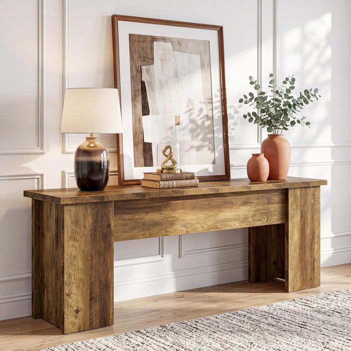 63-Inch Low Console Table, Farmhouse Wooden Entryway Table, Narrow Long Sofa Table behind Couch for Living Room, Entrance, Hallway