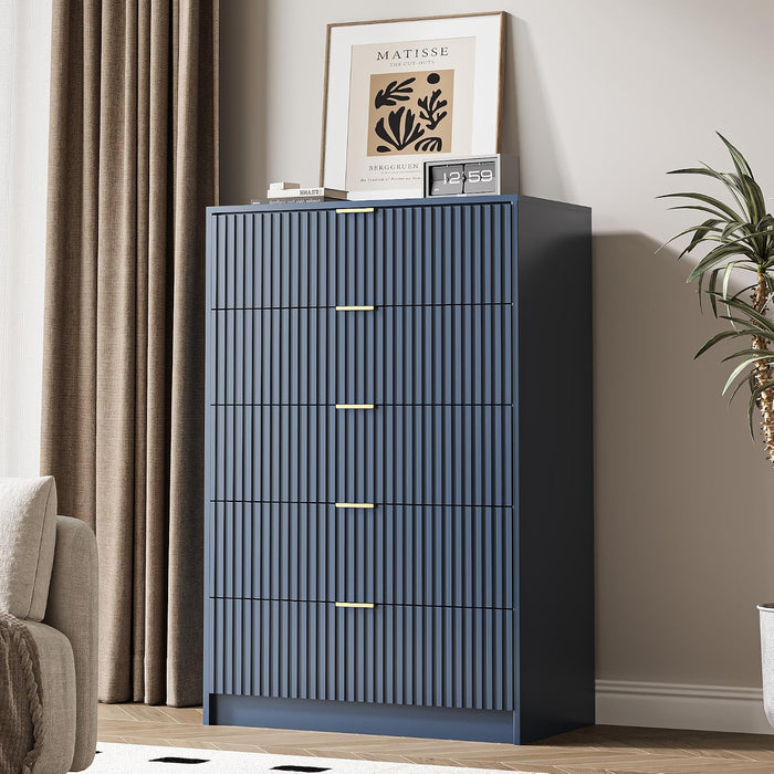 47" Tall Fluted 5-Drawer Dresser for Bedroom, Blue