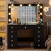 42.1" Vanity with Large Mirror and 10 LED Lights, Vanity Desk with Glasstop, 11 Drawers with Crystal Handles, Dressing Table with Power Outlet as Gift for Women, Girls (Black)