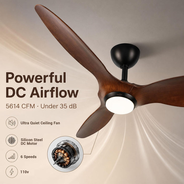 52" Ceiling Fan with Light, Quiet Reversible DC Motor, Smart Control
