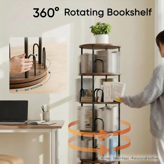 6 Tier Rotating Bookshelf Tower, 360° Revolving Spinningbookcase