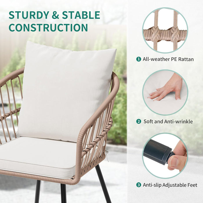 3 Pieces Outdoor Wicker Patio Conversation Bistro Set, All-Weather Rattan Patio Furniture Set with Table & Cushions, Outdoor Sectional Sofa for Patio, Balcony, Backyard, Deck