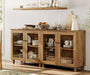 Glass Buffet Cabinet, 70.8" Modern Coffee Bar Sideboard, Oak Brown | Adjustable Shelf, Cable Management, Anti-Tip, Tempered Glass Doors, Wood Legs, Modular Storage for Dining Room Living Room