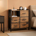 5 Drawer Rustic Brown Dressers for Bedroom 2 Tier Shelf Storage Small Fabric Dresser for Closet Sturdy Metal Frame Modern Style Storage Cabinets Organization Units for Hallway Rooms